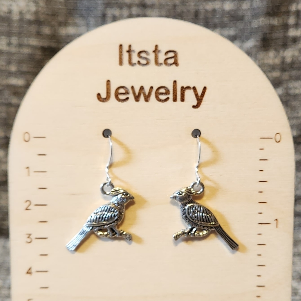 Silver Cardinal Earrings on Sterling Silver Earwires